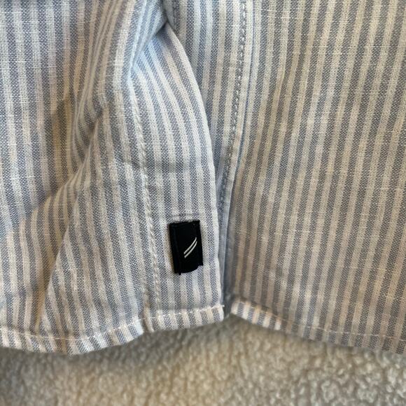 NEW Daniel Hechter Paris linen blend blue white striped button down shirt size L - Picture 5 of 6